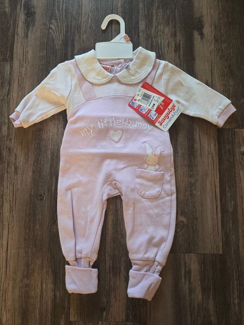 NWT Snugabye Convert-A-Foot Baby Girl Bunny Jumpsuit - Size Newborn